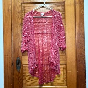LuLaroe red & pink sheer, lacy coverup or accent piece over a swimsuit or dress